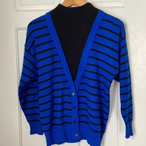VTG Amilano striped sweater cardigan with mock neck - Picture 1 of 3